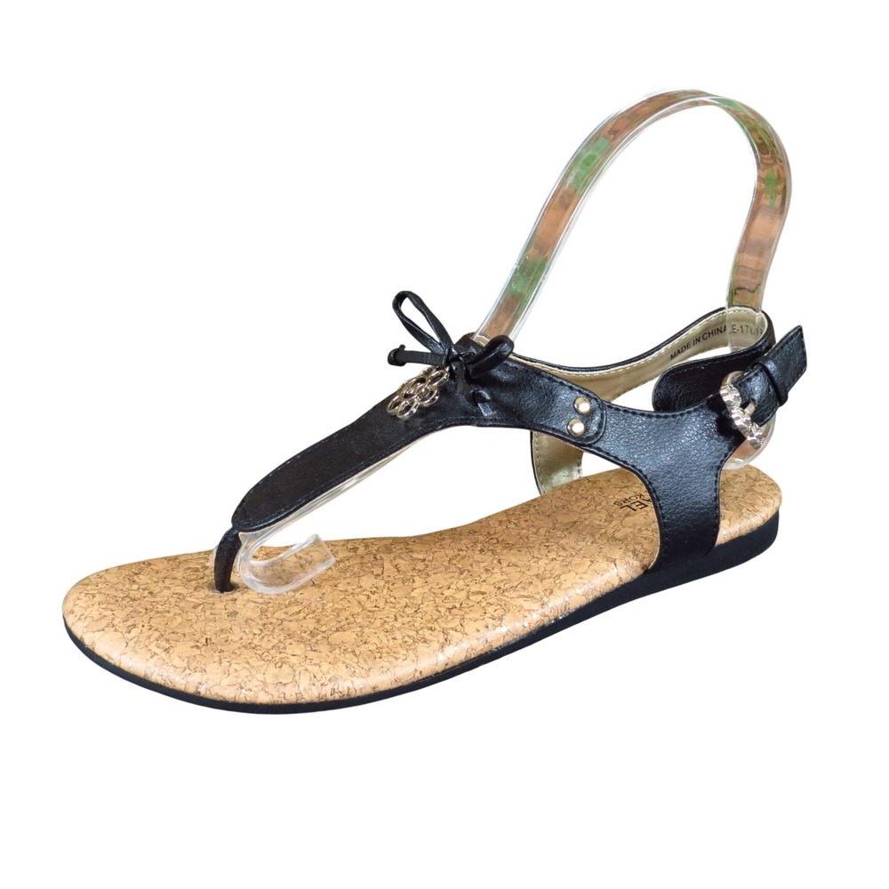 Michael Kors LE-17K-R Girls Thong Sandal Size 4 Summer Casual Black Cork Flat